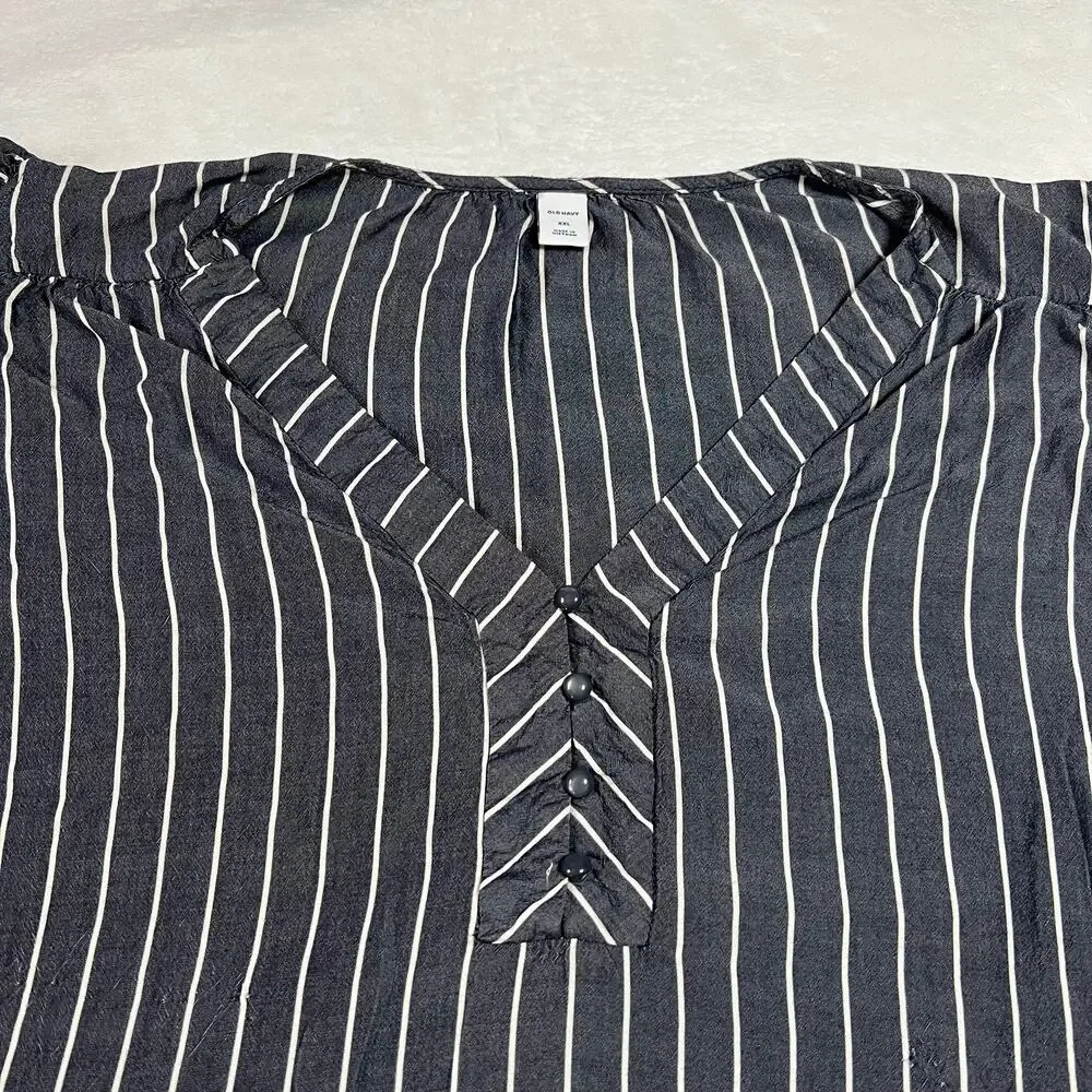 Old Navy V-Neck Stripe Cap Sleeve Blouse Size XXL Coastal Nautical Casual Party - Picture 4 of 11